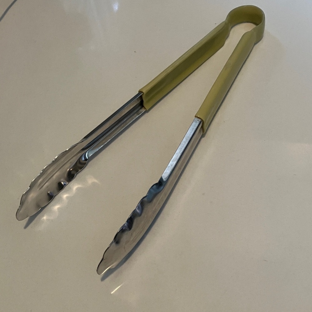 Stainless Steel BBQ thongs with Yellow rubberized Handle